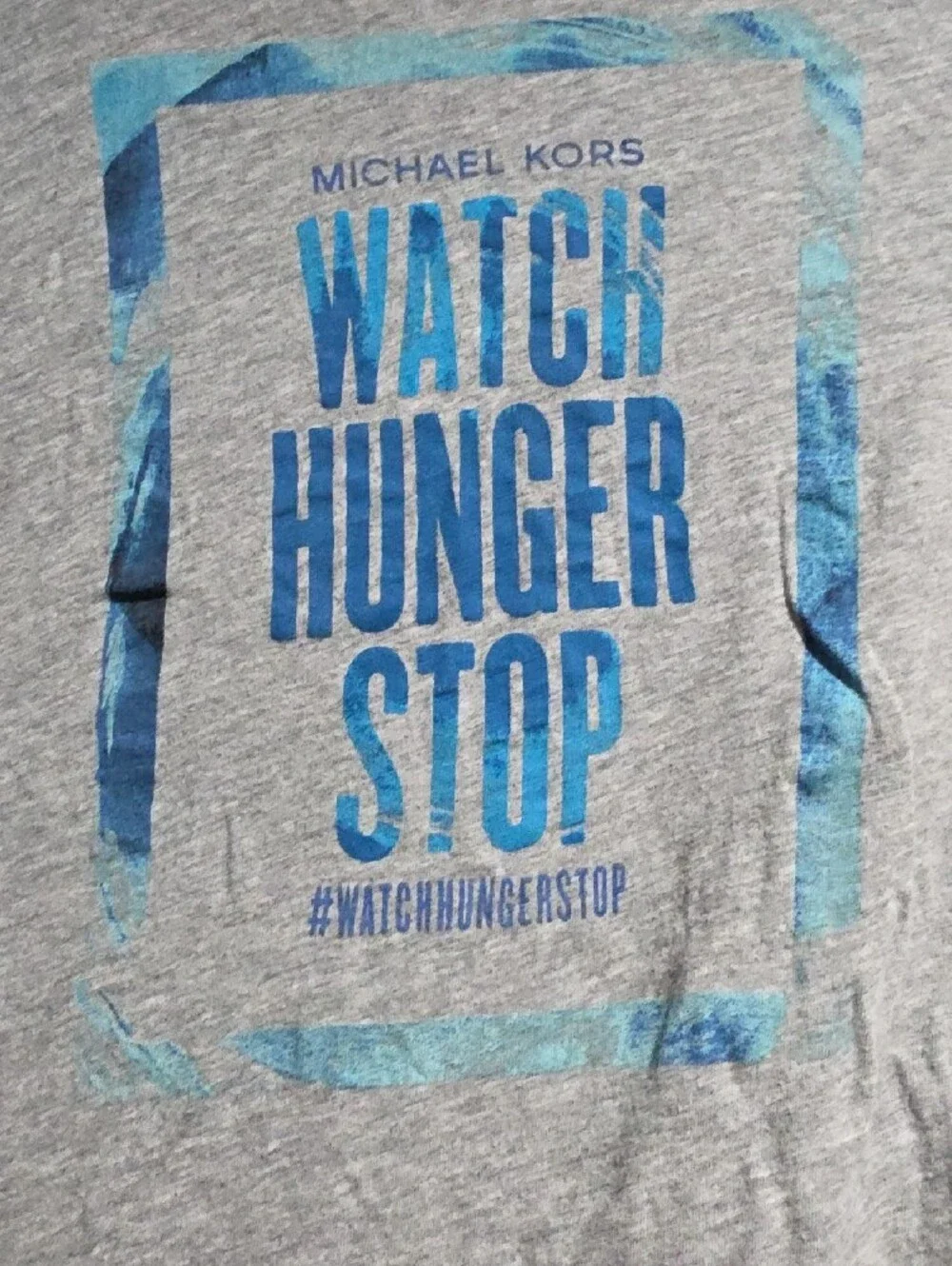 Michael Kors Gray Tee with Blue Graphic - Watch Hunger Stop